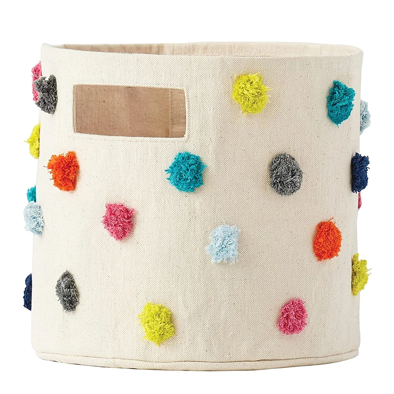 
pehr designs multi pom pom canvas storage bin hamper colorful kindly foldable laundy basket waterproof toys kids storage basket 