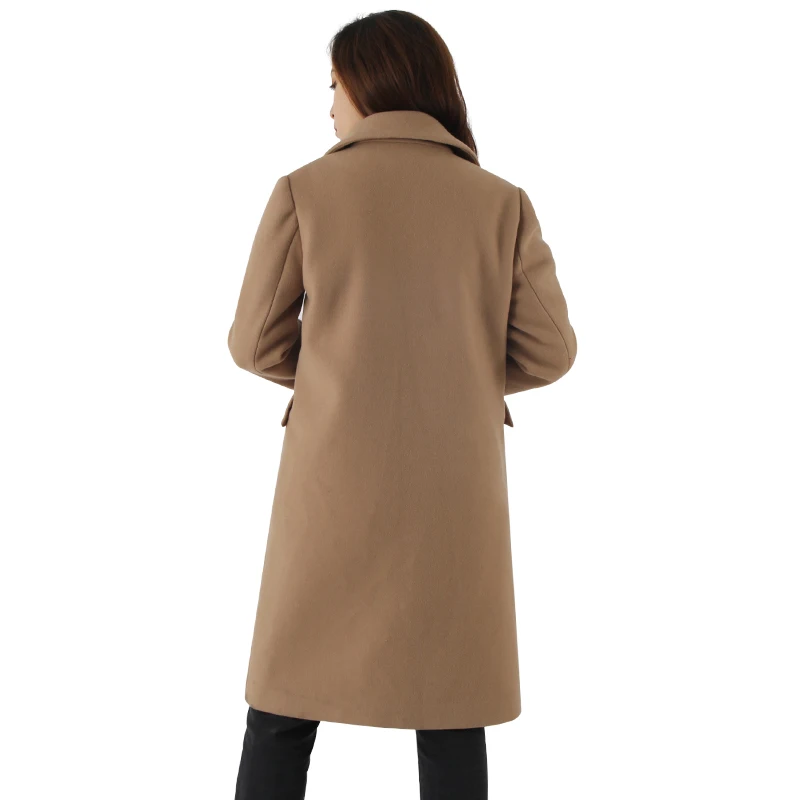 Elegant Women Long Warm Cashmere Coat Outwear Korean Style Single Button Lady Autumn and Winter Brown Woolen Coat For Ladies