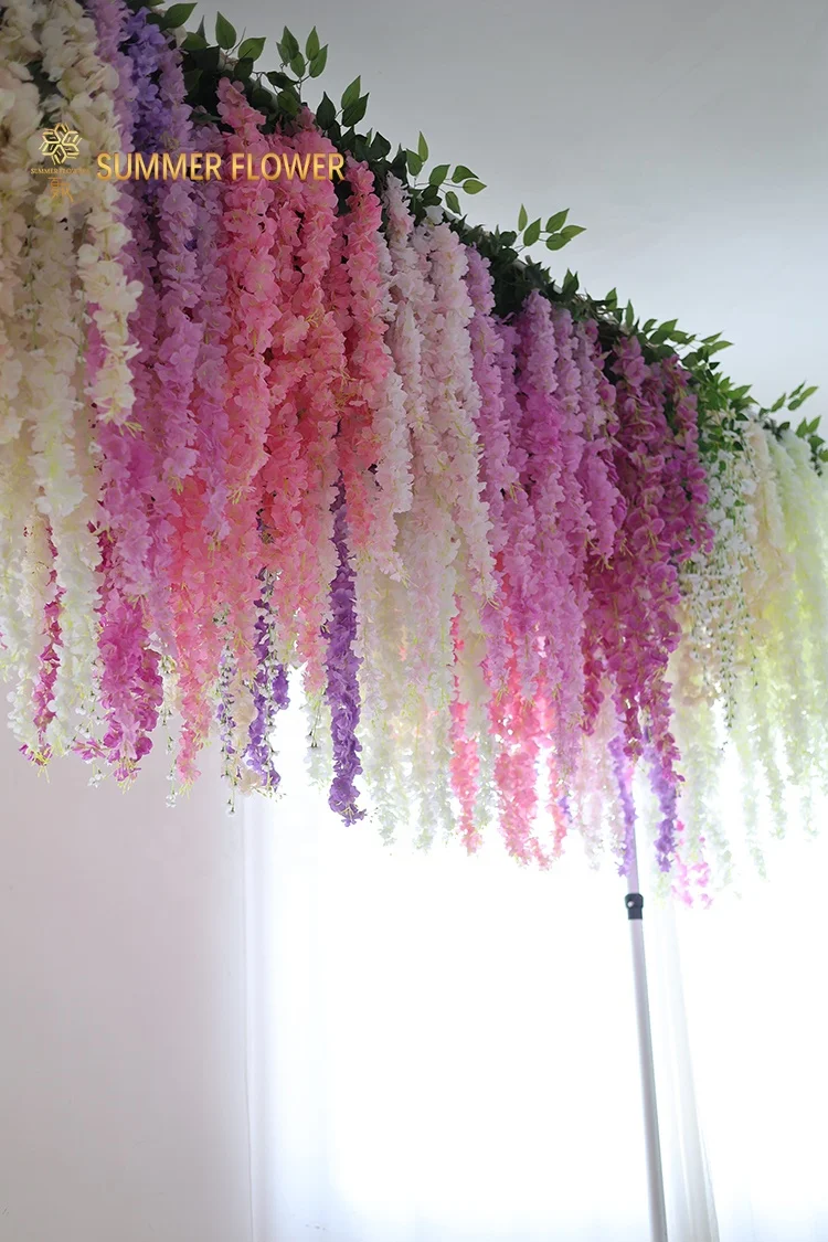 2024 New product wedding background ceiling decorative artificial silk wisteria vine curtain flower wall backdrops