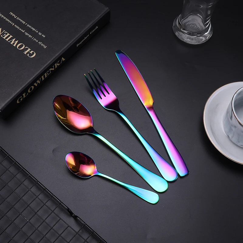 
Luxury gold stainless steel dinnerware set 24 pcs cutlery set with wooden box 