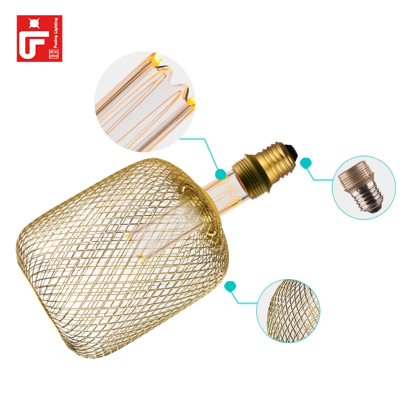 Vintage Edison Bulb 2.5W/3.5W/4W Incandescent Dimmable Home Decoration Light Metal Cage Filament E27 Base