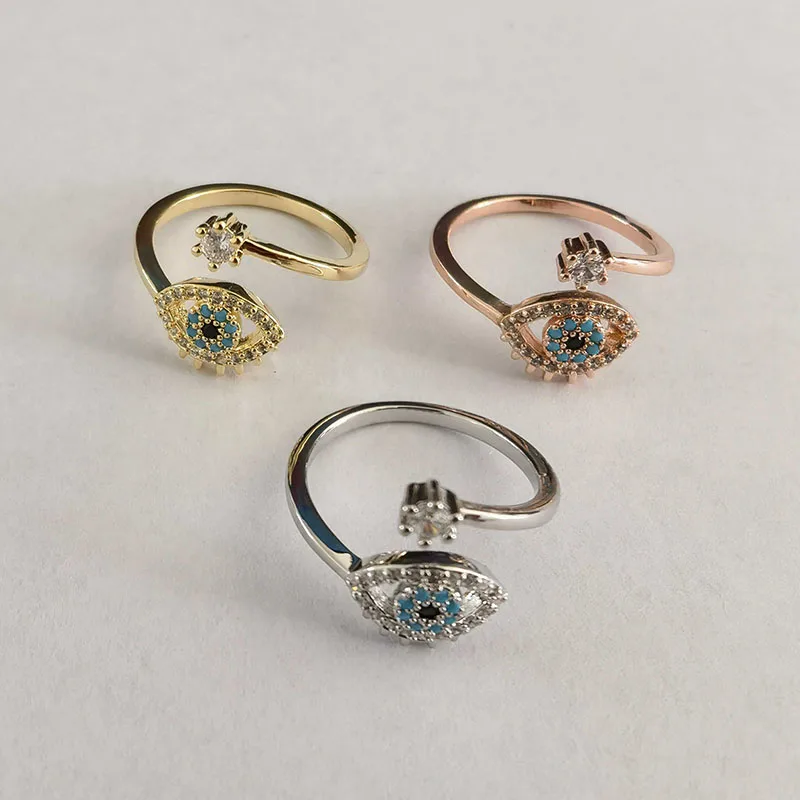Personalized Blue Crystal Eye Finger Opening Adjustable Zirconia Devil Eye Ring
