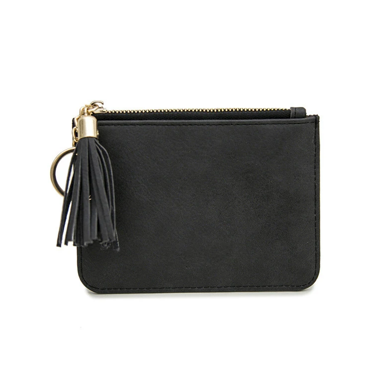 Изготовленный на заказ брелок с кисточками цветной кожаный тонкий кошелек из искусственной кожи для женщин