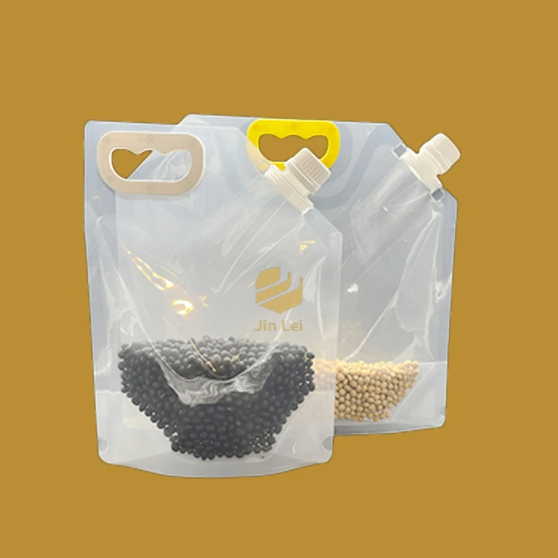3L 5L Food-grade PET type Transparent Factory Customized catering use Big sizes Nuzzle Pouches Plastic Handle