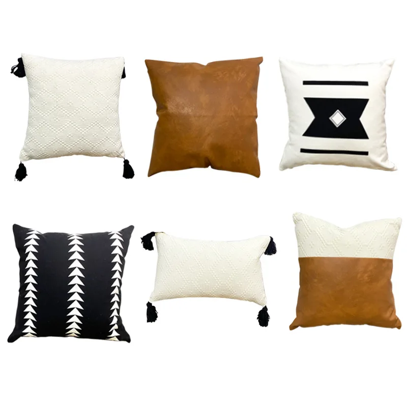 Patchwork Nordic Casual Crocheted Style Cotton Living Room Sofa Decorative Pillowcase Cushion Cover With Tassels