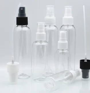 wholesale cosmetics free sample sprayer cap 30ml 50ml 60ml 100ml 120ml 150ml PET clear plastic spray Bottles