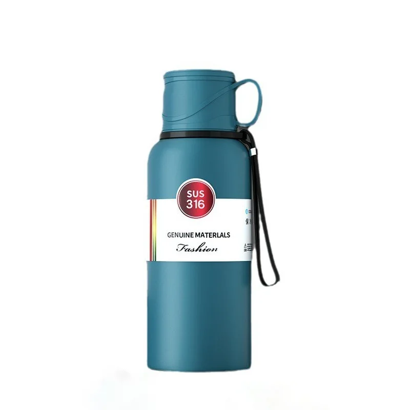 316 stainless steel handheld double cover Portable Double-Wall Glass Mugs with Lid Straw for Water Wine