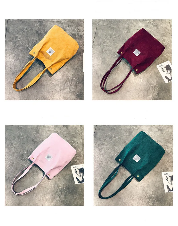 
Hot sell designer handbag and shoulder bag eco friendly corduroy tote bag Canvas hand bag 