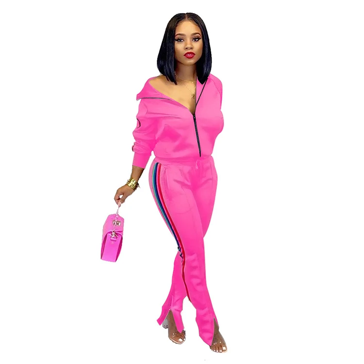 
Trendy Women Tracksuit 2019 Autumn Two Piece Set Zipper Top and Pants Suit Sports Jogger Set Casual Sweat Suits 