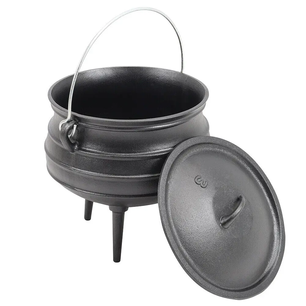 High Quality Pre-seasoned South Africa Three Legged Cast Iron Potjie Pot For Camping Cooking