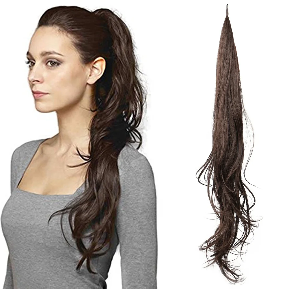 Synthetic Hair Extensions Natural Wave Pony Tail Hairpieces 32 Inch Flexible Wrap Hair Ponytail