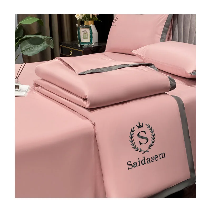 OEM Lyocell fiber 4pcs bedding set luxury bedding bed sheet tencel bedsheets pink bedding set duvet covers for home