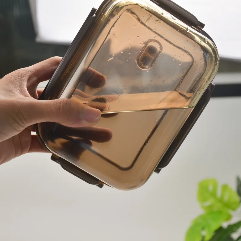 High Borosilicate Glass Amber bento box microwave refrigerator can be divided into square crisper box Food Storage Jar