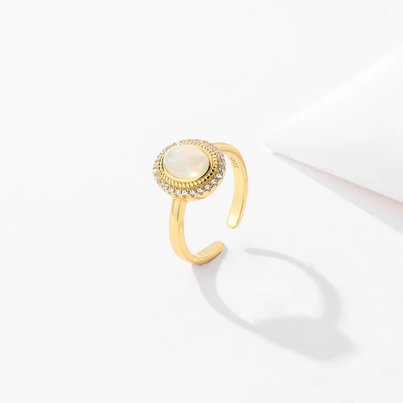 Europe style fashion gold plated 925 sterling silver round shape opal ring jewelry for women