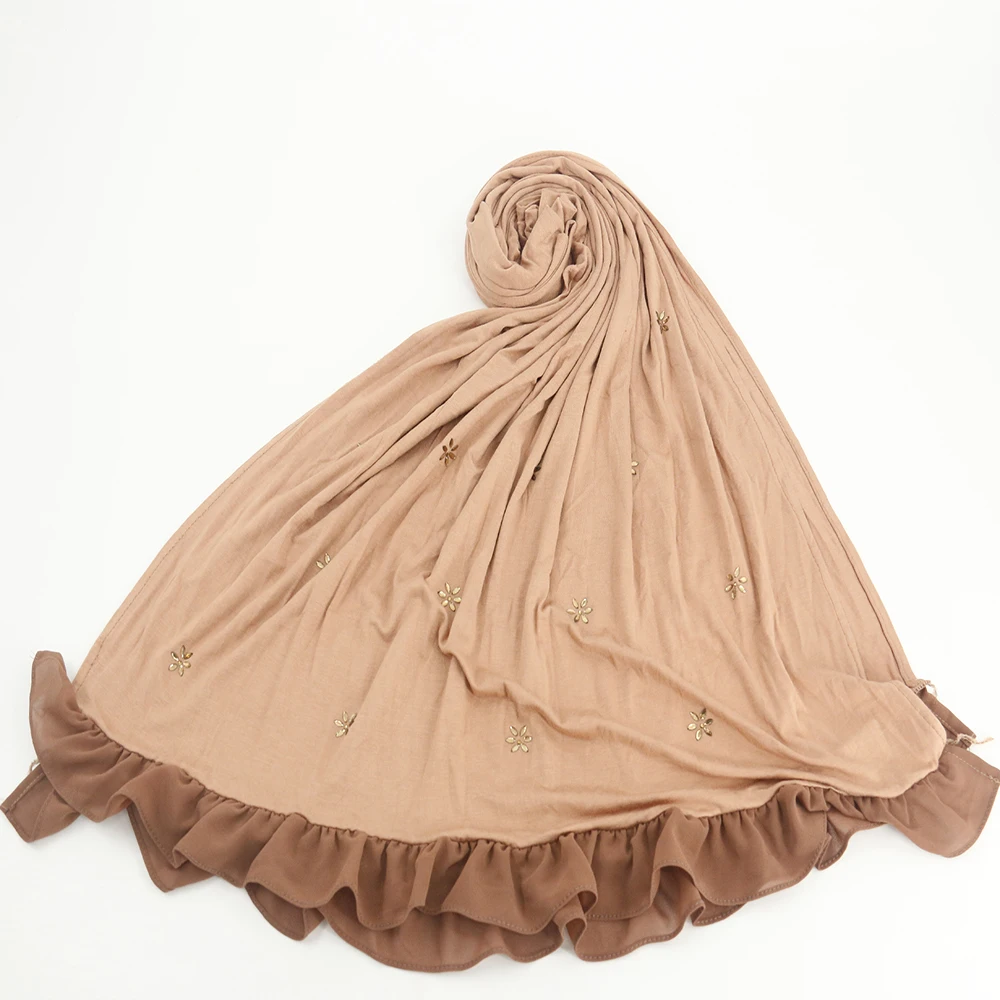 2021 Wholesale Jersey cotton scarf  with same color chiffon muslim women shawls 20 colors available