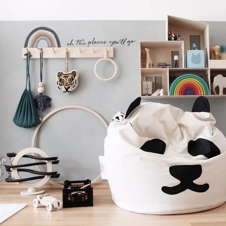 Nordic Kids Room Decor Removable Washable Cartoon Panda Bean Bag Chair Lazy Small Sofa