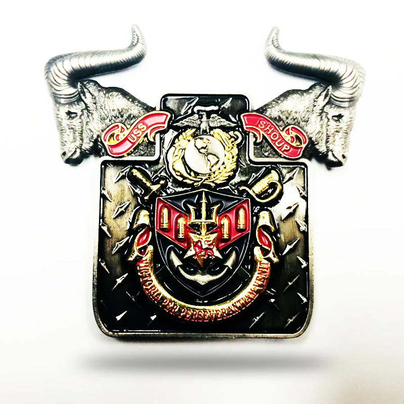 Official challenge coins customized shape 3D engraved antique gold challenge coins epoxy dome for US Navy challenge coins