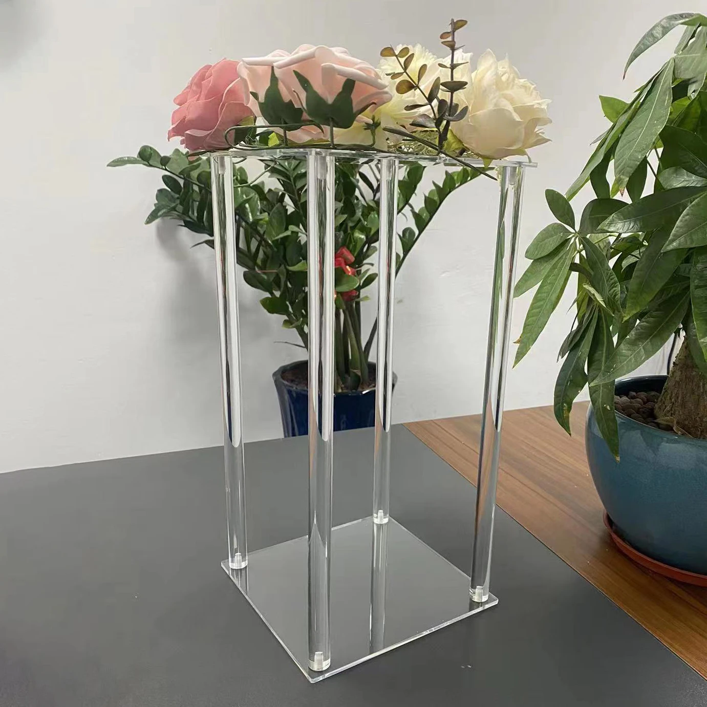 Acrylic Wedding Centerpieces for Table Column Flower Stand 31.5' Tall Rectangular Flower Display Rack for Party Reception