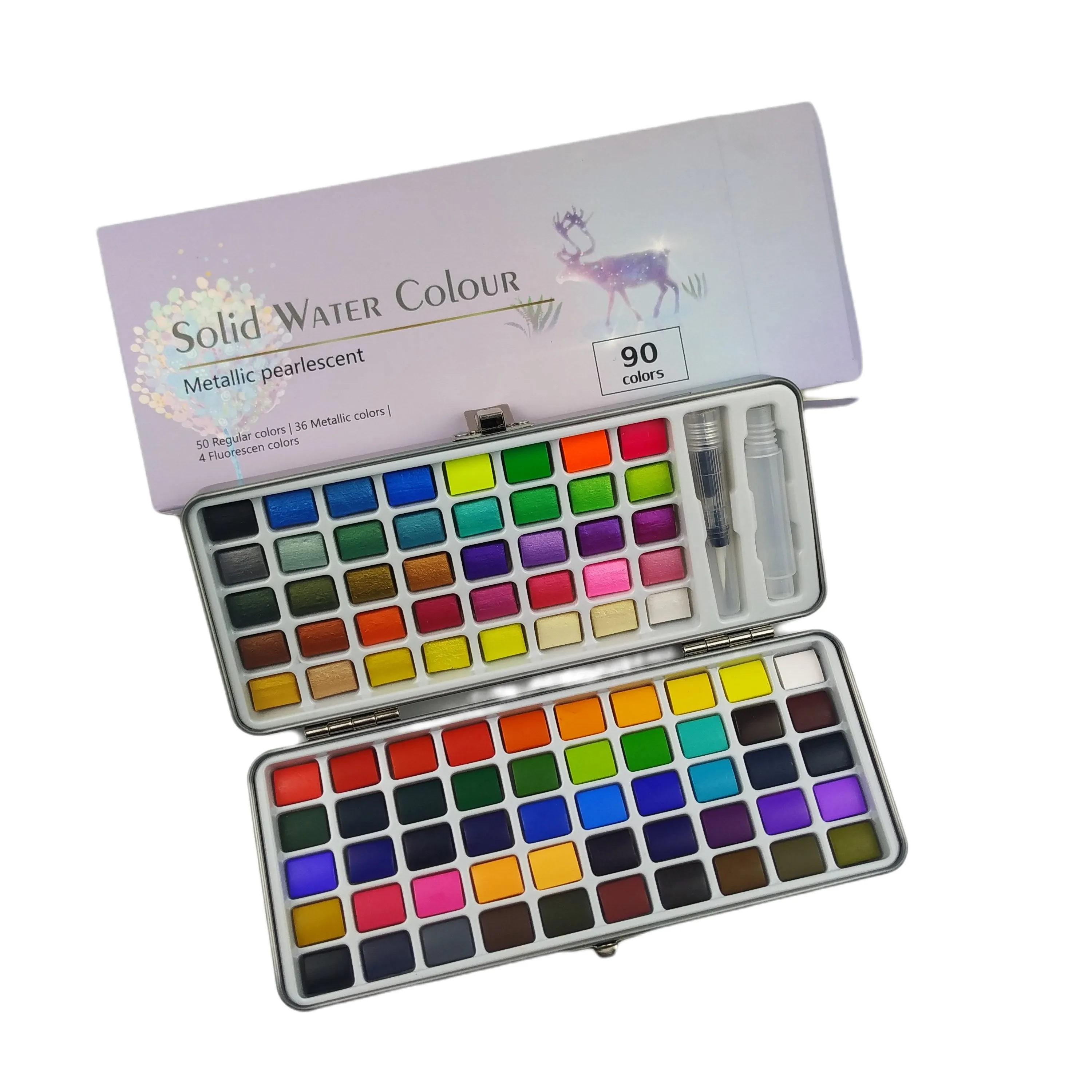90 Colors Metallic Pearlescent Solid Water Color Paint Set Fluorescent Colors Half Pan Watercolors