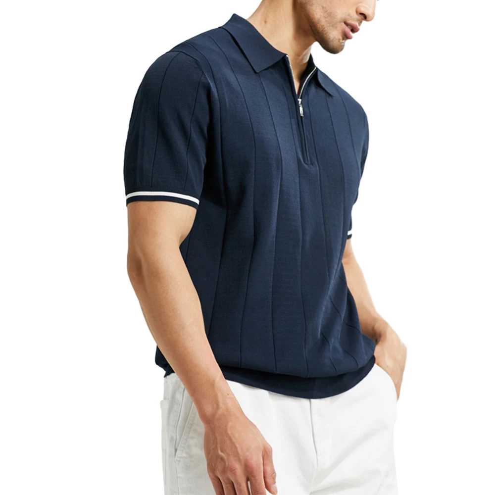 Shinesia Men Casual Zipper Kint Polo Tshirt Custom Men Cropped Pullover Quarter Half Zip Cotton knitted Polo T Shirt For Men