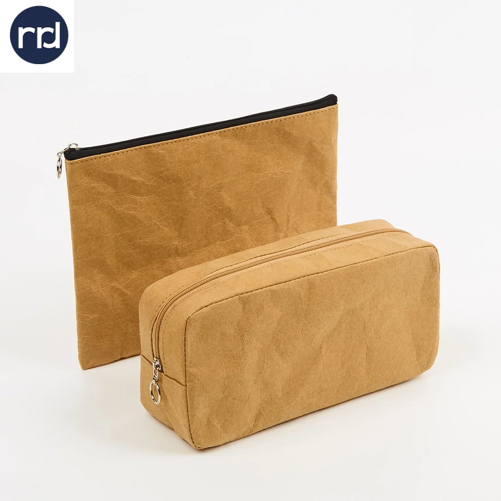 RR Donnelley Waterproof Paper Wash Storage Small Handbag Travel Make Up Pouch Custom Women Dupont Tyvek Kraft Cosmetic Bag