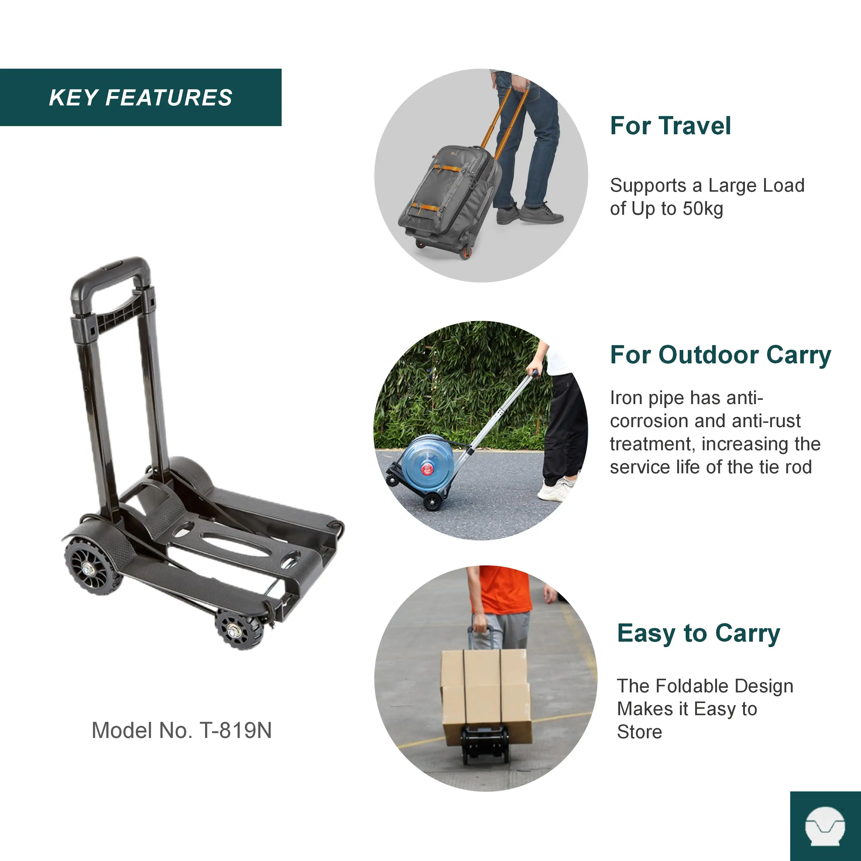 Tianyu 50kg Portable 4-Wheel Personal Luggage Cart Hot Sale Mini Folding Trolley Foldable Hand Truck