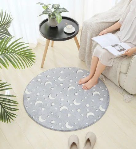 Wholesale Different Size Pattern Bedroom Entrance Bathroom Study Room Rug Mat Round Shape Luminous Glow in the Dark Carpet