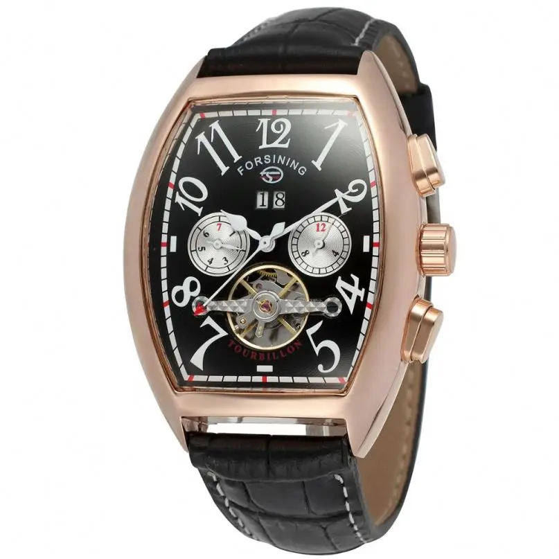 FORSINING 9409 fashion nice  men mechanism watch exclusive Leather band water resist flying tourbillon watch small Casual  watch