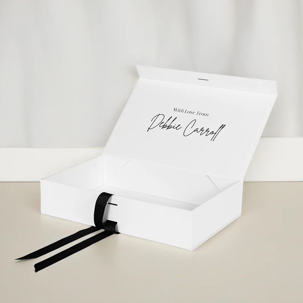 Роскошные пользовательские логотип переработанные белые коробки картонные складные упаковочные коробки с лентой