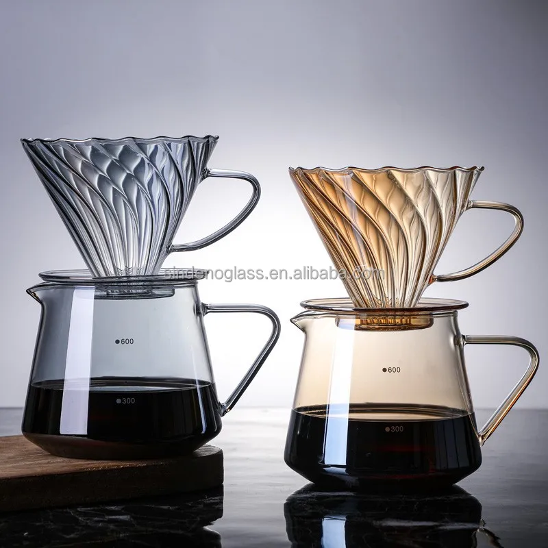 600ml Glass Coffee Pot Pour Over Diamond Shape Glass Coffee Maker Set