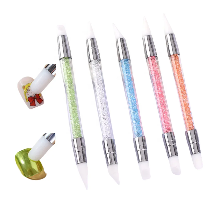 Free Logo 5pcs/set dual-ended nail art silicone brush carving painting pen