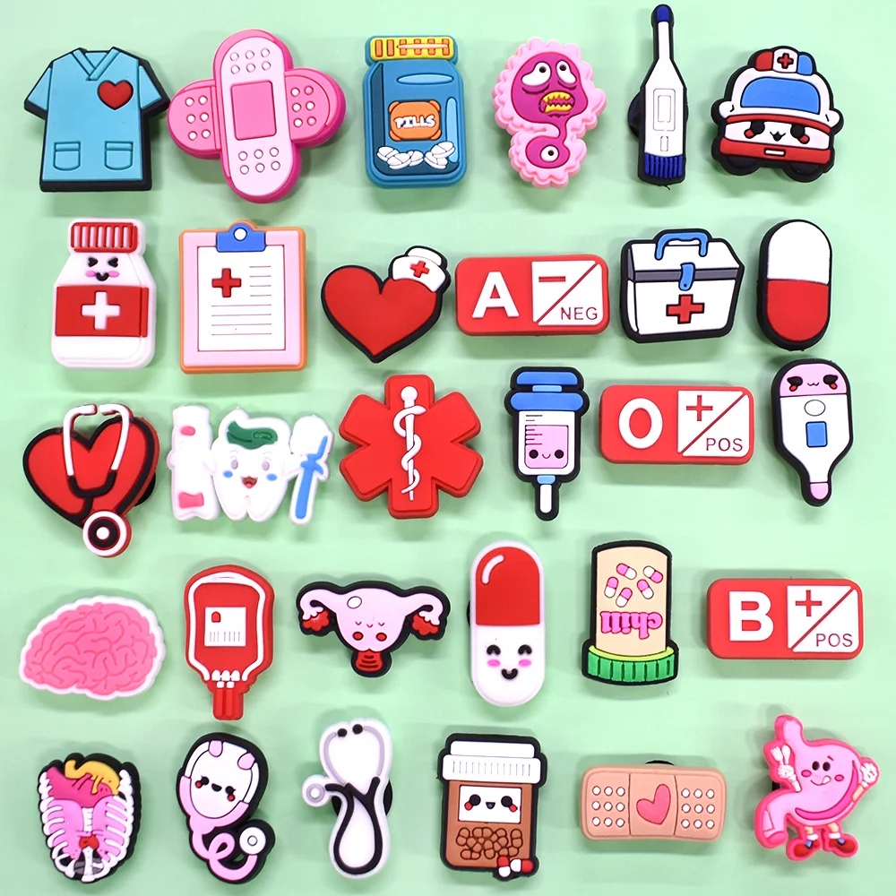 Wholesale Cheap Shoe Charms Nurse Medical Style Pvc And Rubber Chains Decorations Soft Clog Charm For Cancer Awareness
