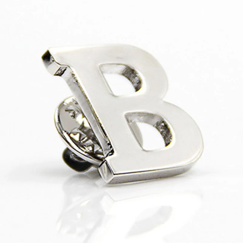 Silver Blank Alphabet Letter Initial Brooch Crafts Custom Metal Lapel Pin in Metal with Butterfly Plating Business Gift Modern
