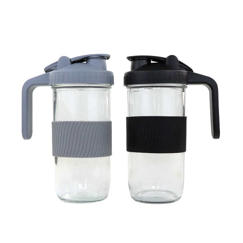 Wholesale 24oz 720ml Clear Round Drinking Glasses with Plastic Mason Jar Pour Spout Lids Wine Juice Coffee Tequila Food Storage