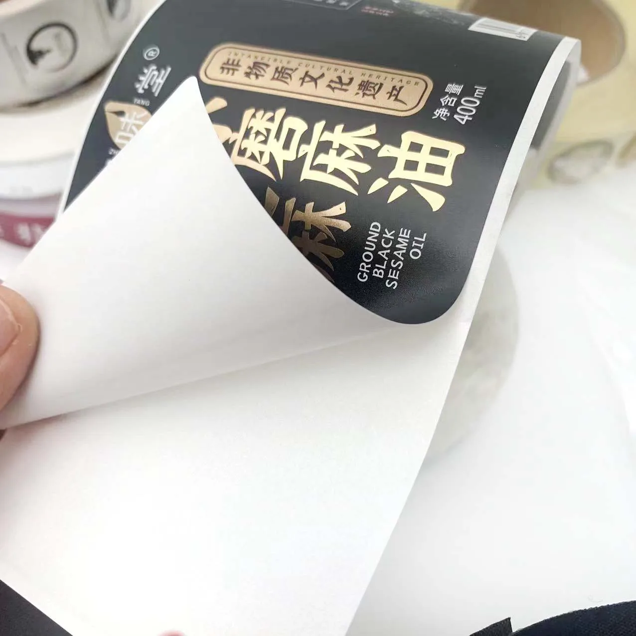 Custom Transparent Holographic Liquor Bottle Rose Gold Foil pvc Shrink Wrap Bottle Labels for Purses Olive Oil Spray Bottles