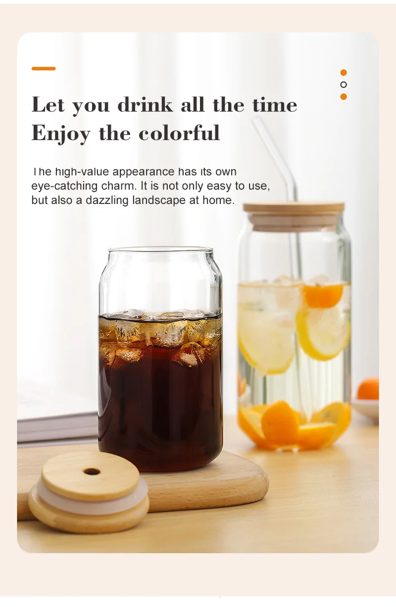 Drinking Cup Glasses with Bamboo Lid and Glass Straws Cute Glasses Beer Jars Glasses beer can glass