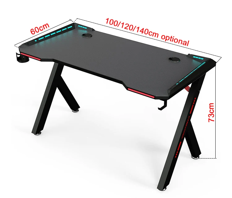 Latest Design LED Lighting Large MDF Carbon Fiber Texture Gaming Table