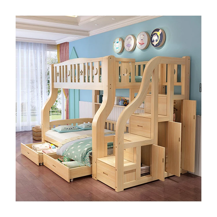В новом дизайне можно хранить прочную детскую кровать для начальной школы с лестничным шкафом