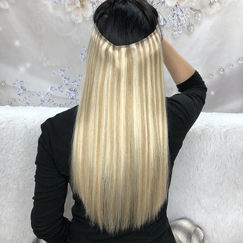 Wholesale High Quality Fish Line Hair 100% Double Drawn Remy Real Human Hair Clip In Wire Hair Extensions