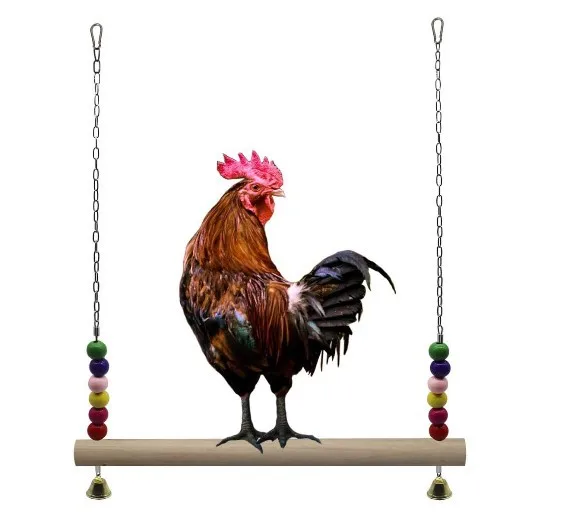 Chicken Swing with Natural Wooden Colorful Chicken Toys Hanging Bells for Hens Bird Parrot training