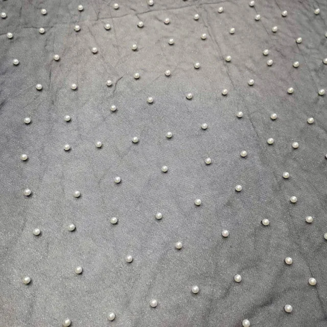 Poly Mesh with Pearl Fabric Embroidery Customized Design Lace Beads 100% Polyester Embroidered Eco-friendly Support