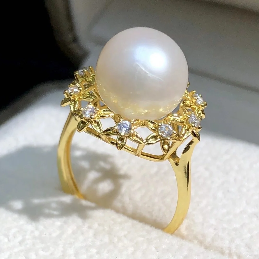 R311  DIY 9-10mm Natural Freshwater pearl Ring accessory 925 sterling silver Adjustable size engagement jewelry ring for women