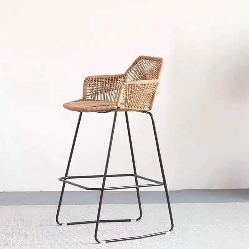
Wholesale all weather new design modern high quality metal rattan high bar stool bar chair 
