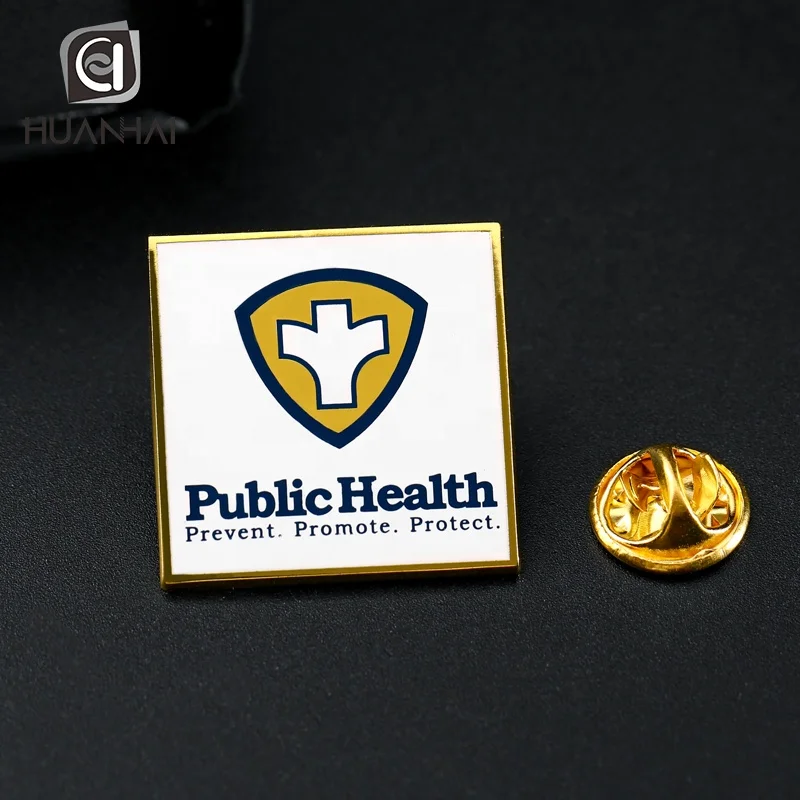 custom gold plated metal blank square printing sublimation logo brooch pins badge