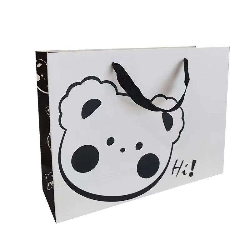 Customized Wholesale Bags Printed Cute Animal Pictures White Cardboard Kids Paper Bag Environment-friendly Material Production