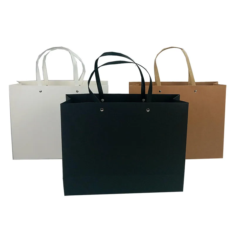Custom Your Own Logo Luxury Cardboard Black Shopping Gift Clothes Shoes Packing Paper Bags With Handles