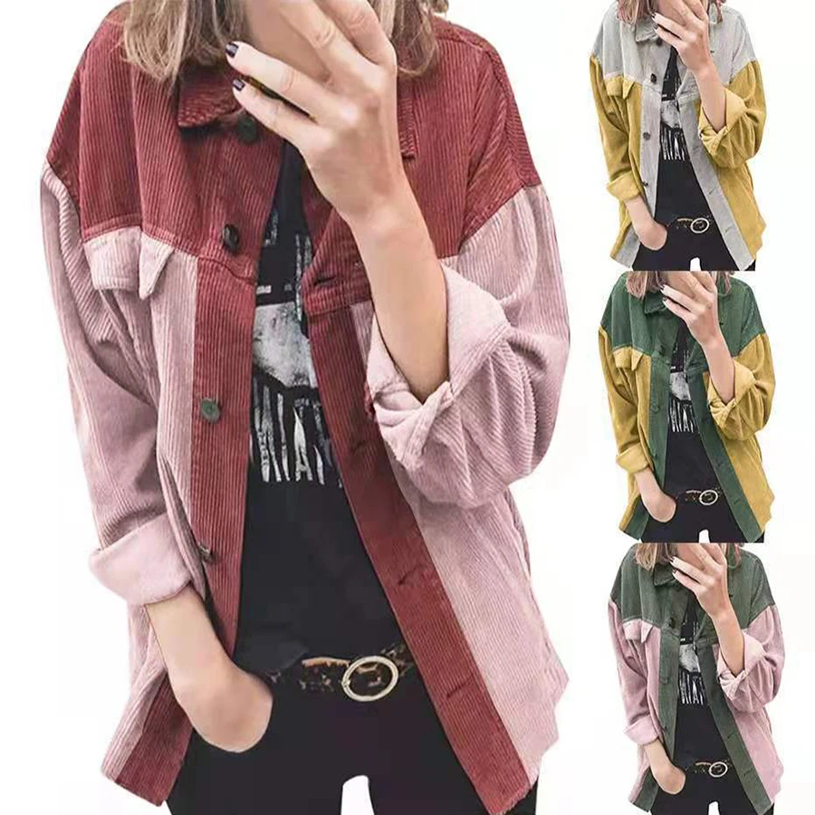 Женская Тонкая блузка с длинным рукавом, Повседневная однобортная куртка в стиле пэчворк, Осень-зима 2021