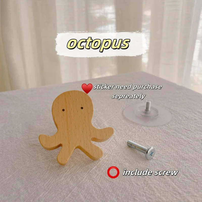 Wood Beech cute animal handle creative hook children room baby room closet drawer handle accessories cabinet handle
