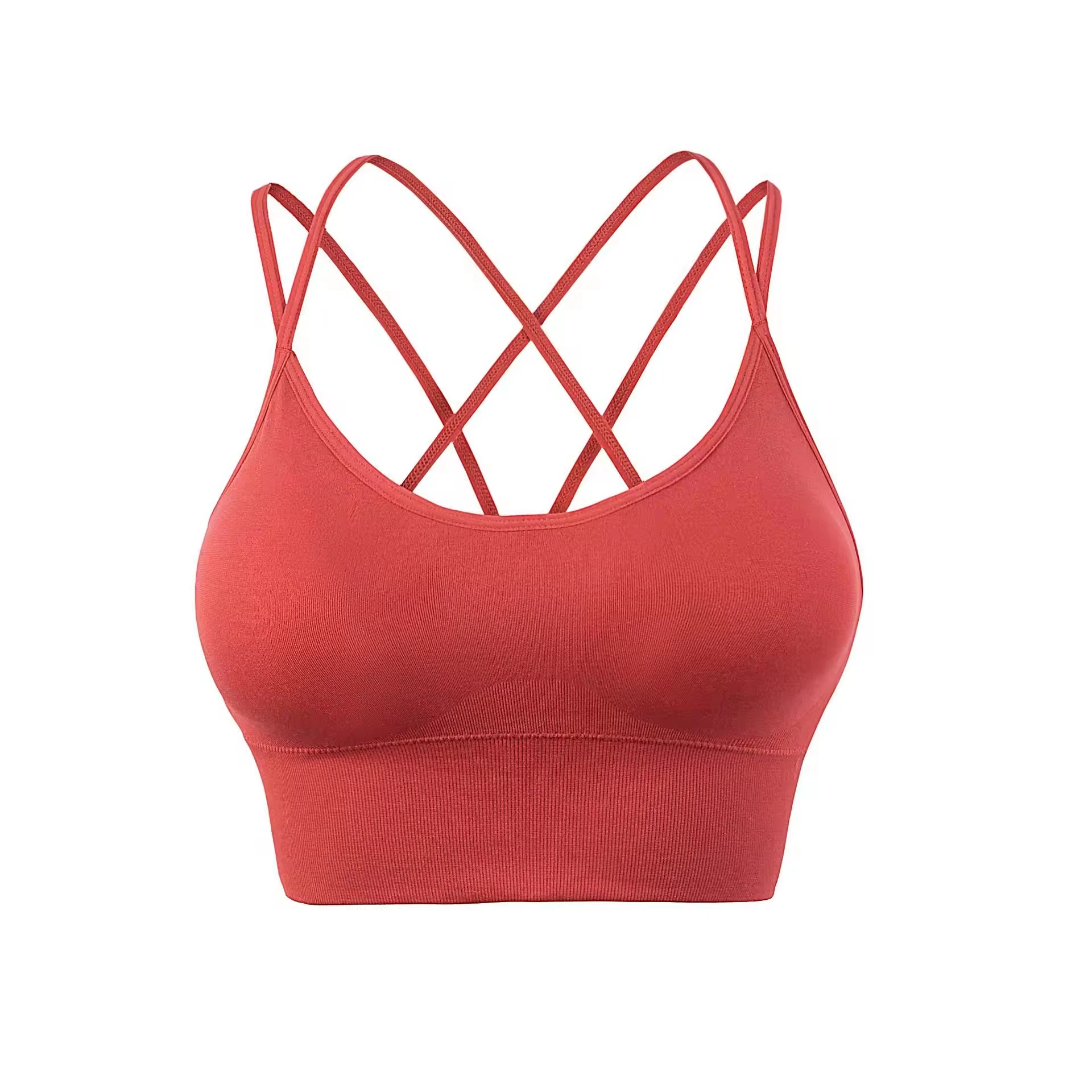 Padded Ladies Strap Cross Back Yoga Seamless Solid Sports Bra Crisscross Back Underwear Cross-back Top Bra U-shaped Neckline