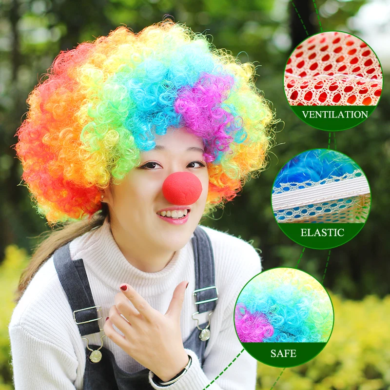 
Funny Wig Color Clown Headgear Children Funny Props Show Hair Funny White Show Green Curly synthetic Hair wigs free glasses 